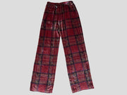 Ridley red check 100% silk straight leg relaxed trousers size UK12/US8