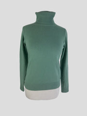 Cocoa Cashmere green 100% cashmere polo neck jumper size UK6/US2