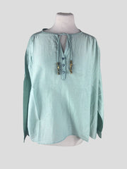 Bella Jones green cotton & silk long sleeve top size UK12/US8