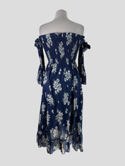 Ralph Lauren navy & white print 100% cotton midi dress size UK10/US6