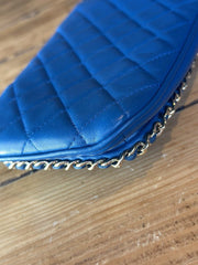 Chanel blue quilted leather CC chain phone holder pouch