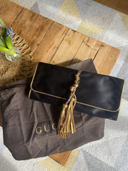 Gucci black & gold Malika satin evening clutch bag