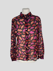 Diane Von Furstenberg black & pink 100% silk long sleeve blouse size UK12/US8