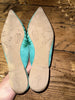 Pretty Ballerinas green print suede flat shoes size UK5/US7