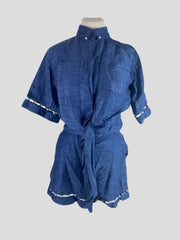 Adam Selman blue linen top & shorts set size UK8/US4