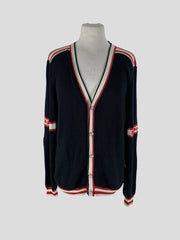 Balmain navy & red 100% virgin wool cardigan size UK16/ US12
