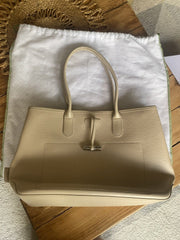 Longchamp Le Roseau cream leather tote shoulder large bag