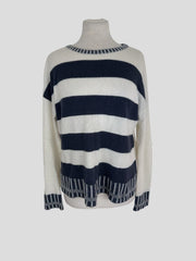 Duffy white & navy 100% cashmere jumper size UK8/US4
