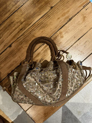 Blumarine beige & brown sequins glitter small handbag