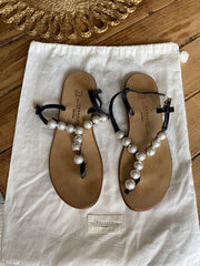 Weekend Max Mara leather pearl flat sandals size UK3/US5