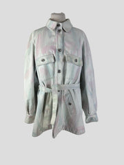 CHANEL light blue denim belted jacket size UK10/US6