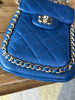 Chanel blue quilted leather CC chain phone holder pouch