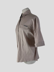 Brunello Cucinelli beige cotton blend shirt sleeve shirt size UK8/US4