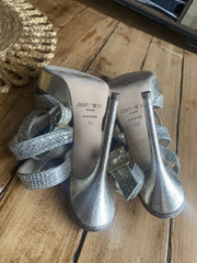 Jimmy Choo silver leather open toe heels size UK6/US8