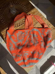 Miss Mochila orange & grey 100% cotton shopper bag