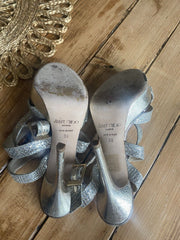 Jimmy Choo silver leather open toe heels size UK6/US8