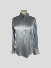 Frame silver silk blend long sleeve shirt size UK8/US4