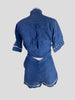 Adam Selman blue linen top & shorts set size UK8/US4