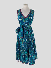 La Sirenuse green floral print 100% cotton sleeveless dress size UK12/US8