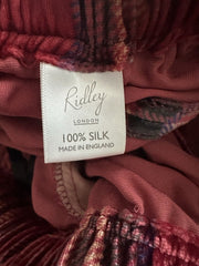 Ridley red check 100% silk straight leg relaxed trousers size UK12/US8