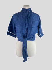 Adam Selman blue linen top & shorts set size UK8/US4