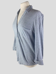 The White Company blue & white 100% linen top size UK14/US10