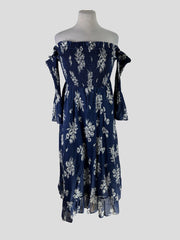 Ralph Lauren navy & white print 100% cotton midi dress size UK10/US6