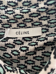 Celine green & cream print 100% wool long sleeve shirt size UK8/US4