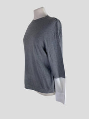 Brunello Cucinelli grey cotton blend along sleeve top size UK12/US8