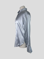 Frame silver silk blend long sleeve shirt size UK8/US4