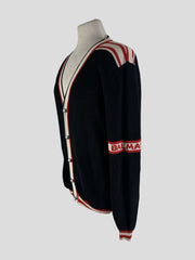 Balmain navy & red 100% virgin wool cardigan size UK16/ US12
