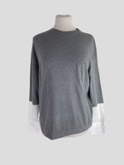 Brunello Cucinelli grey cotton blend along sleeve top size UK12/US8