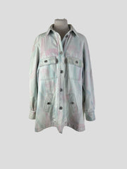 CHANEL light blue denim belted jacket size UK10/US6