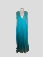 Alberta Ferretti turquoise 100% silk long evening dress size UK10/US6