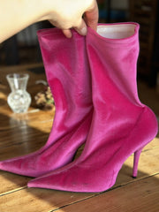 Balenciaga pink Knife velvet pull- on heels size UK6/US8