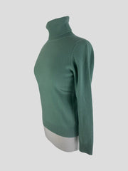 Cocoa Cashmere green 100% cashmere polo neck jumper size UK6/US2