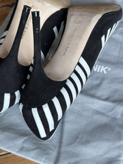 Manolo Blahnik black & white suede and leather heels size UK6.5/US8.5