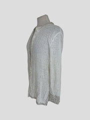 Amina Rubinacci white glitter linen & silk cardigan size UK14/US10