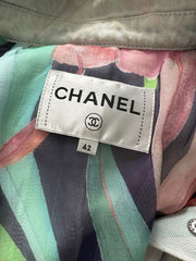 CHANEL light blue denim belted jacket size UK10/US6