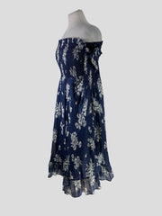 Ralph Lauren navy & white print 100% cotton midi dress size UK10/US6