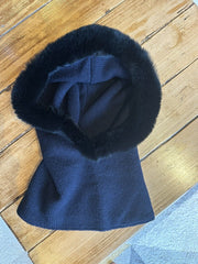 N. Peal navy 100% cashmere with rabbit fur hat