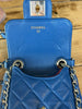 Chanel blue quilted leather CC chain phone holder pouch