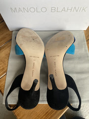 Manolo Blahnik blue suede open toe heels size UK8/US10