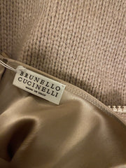 Brunello Cucinelli beige silk blend short sleeve top size UK12/UK8