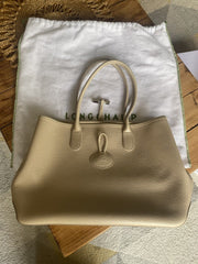 Longchamp Le Roseau cream leather tote shoulder large bag