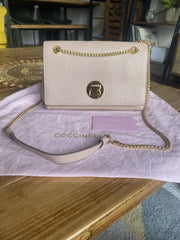 Coccinelle powder pink grained leather shoulder bag