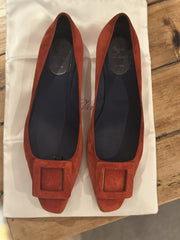 Roger Vivier orange suede flat shoes size UK5.5/US7.5