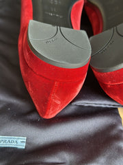 Prada red velvet flat pumps size UK6/US8