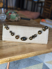 Cult Gaia beige with stones clutch bag