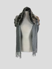 N. Peal grey 100% cashmere with rabbit fur scarf